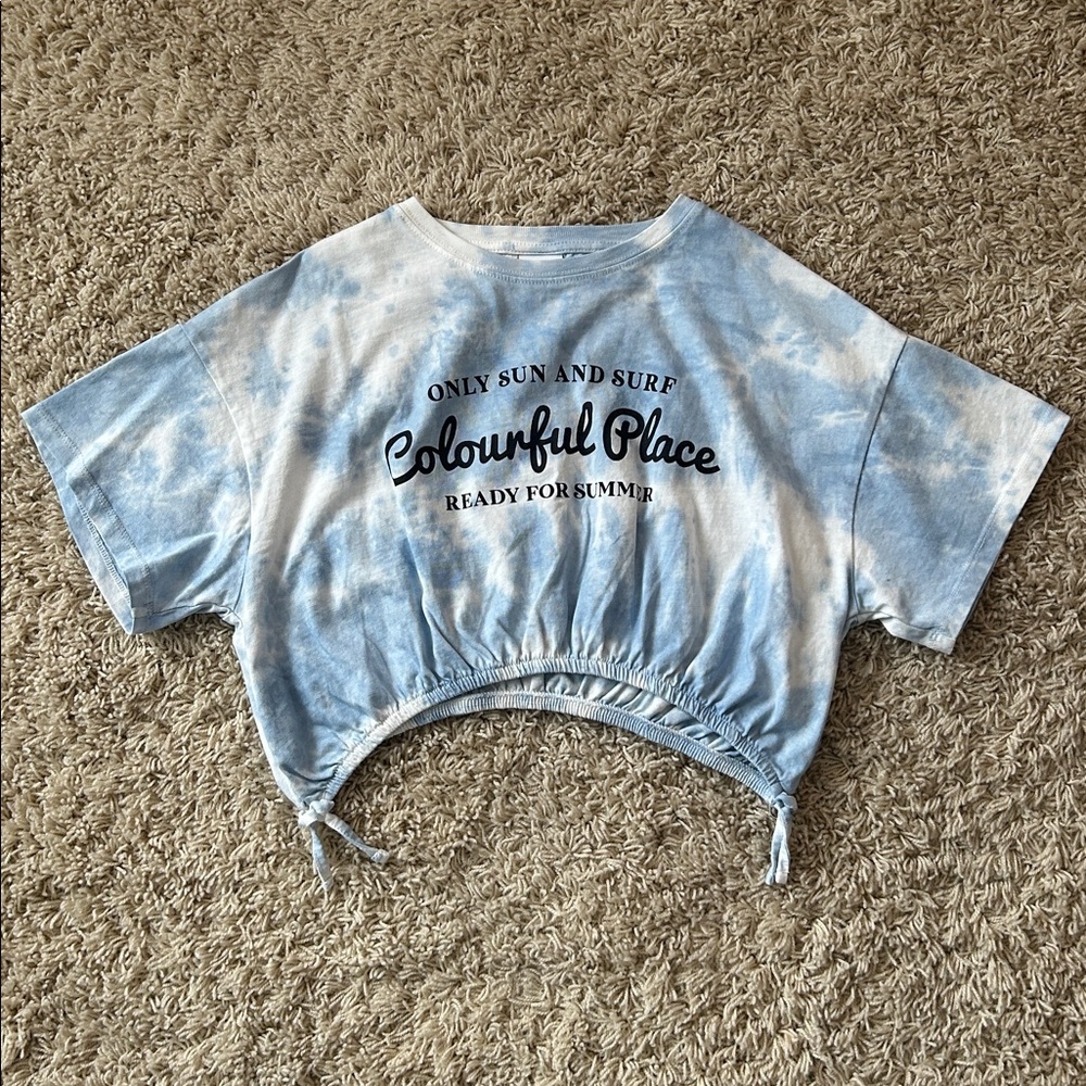 Zara blue tie dye cropped tee Size 11/12